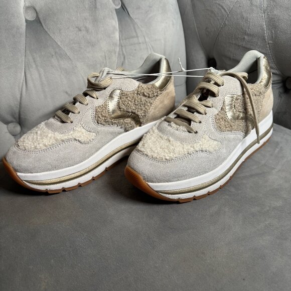 Voile Blanche Beige Sherpa Suede & Metallic Gold Sneakers – Women’s 7.5 - Picture 4 of 8